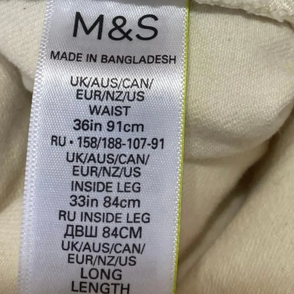 NEW Marks & Spencer Men's White Straight Fit Stretch Denim Jeans Pants Size 36